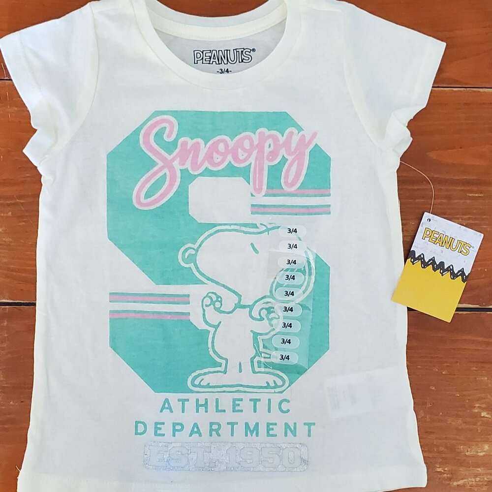 Toddler Girls Peanuts Youth T-shirt Snoopy Athletic Department Size 3/4 NWT